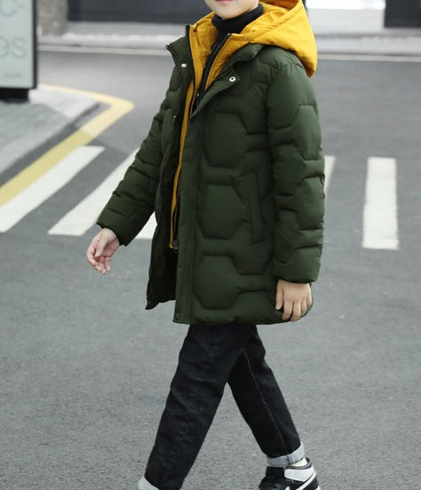Boys’ Winter Cotton-Padded Coat – Thickened Mid-Length Down Cotton Jacket with Hood - RAC25JP3253BOW
