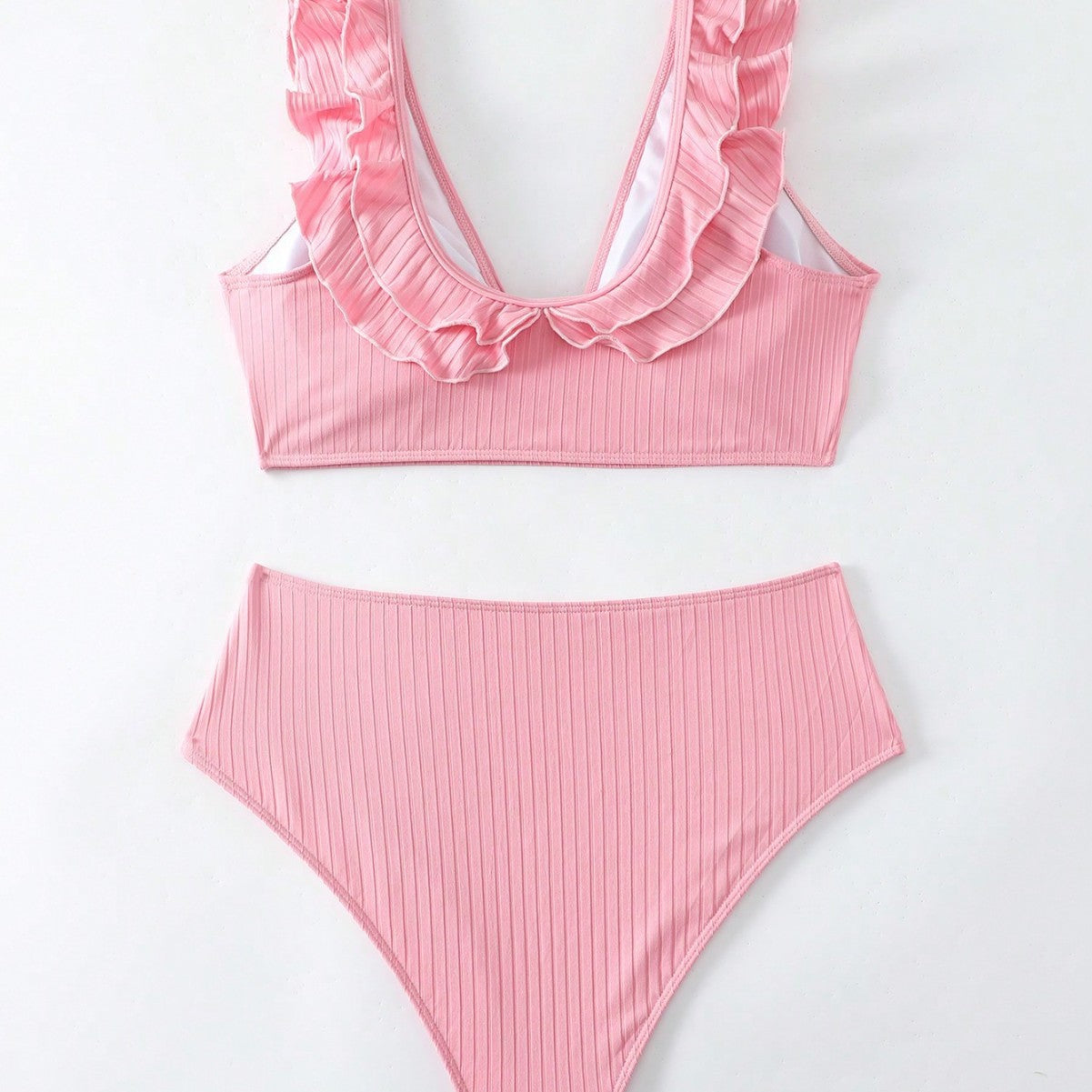 New Solid Color Ruffled Two-Piece Bikini Swimsuit for Women