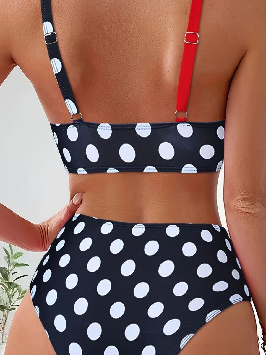 New Color Matching Wave Point Cross Backless Split Bikini Swimsuit for Women