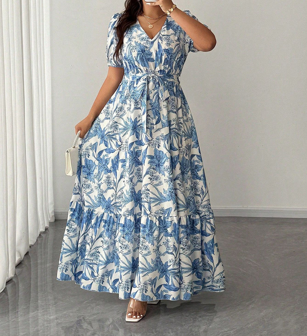 Women's V-Neck Floral Print Maxi Dress