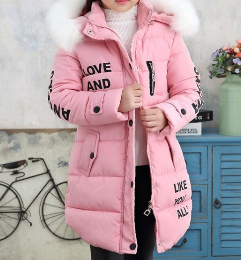 Children’s Winter Thickened Cotton-Padded Coat – Letter-Print Hooded Jacket - RAC25JP3283GDRESS