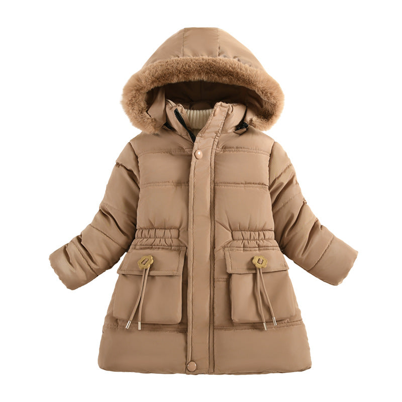 Girls’ Cotton Coat with Buttons and Belt – Elegant Plum Blossom Waist Style - RAC25JP3255GOW
