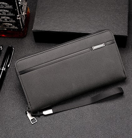 Men’s Double Zipper Business Clutch Wallet – Large Capacity Long Wallet with Mobile Phone Storage