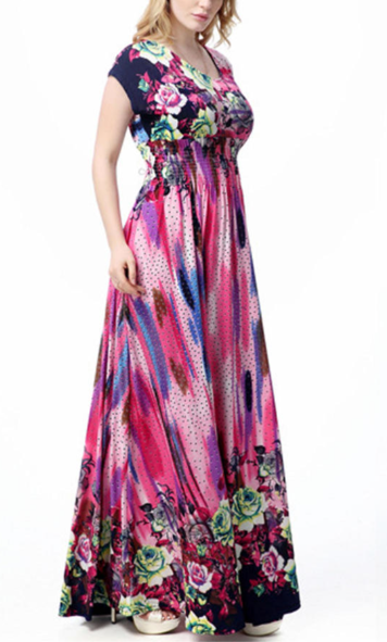 Women Plus Size Floral Maxi Gown Purple
