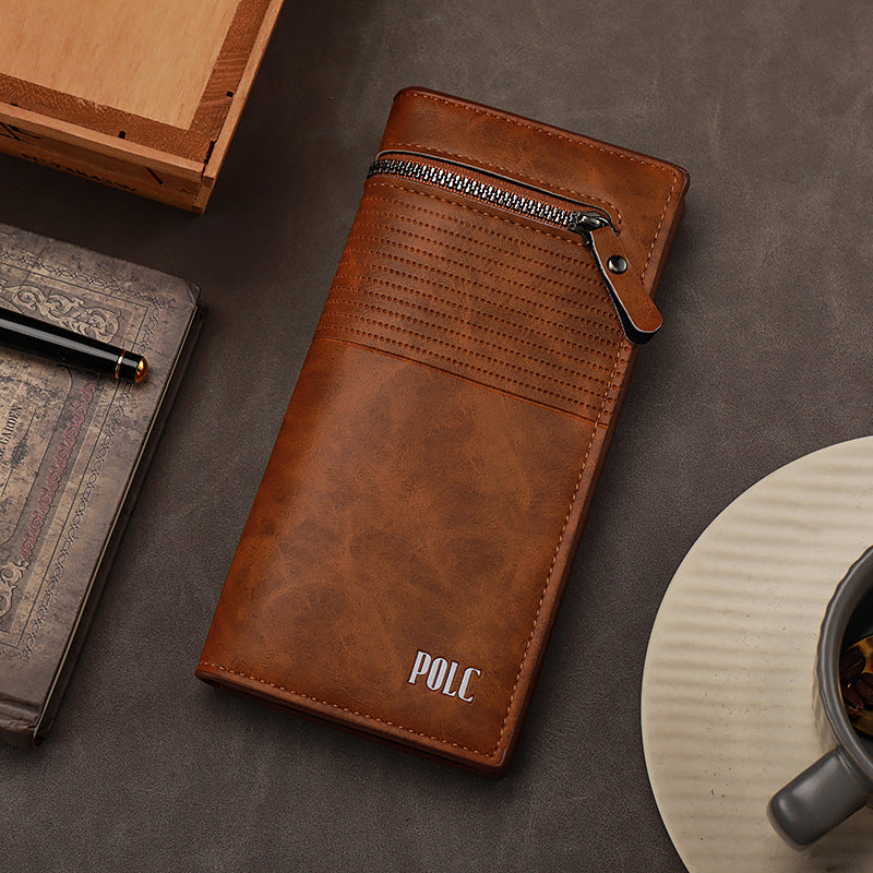 Men’s Long Bifold Wallet – Multi-Card Three-in-One Design, Retro Style, Multi-Functional Coin Purse