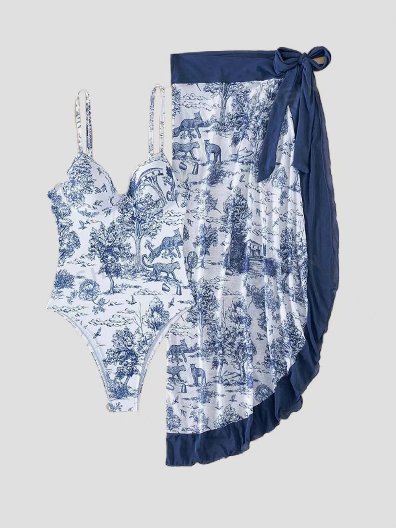 One-Piece Swimsuit Set for Women - Tight-Fit Slimming Long Cover Dress, Sun-Protective Two-Piece Swimwear