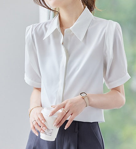 Women's Summer Short-Sleeved Elegant V-Neck Blouse - Lightweight Breathable Casual & Office Wear Top