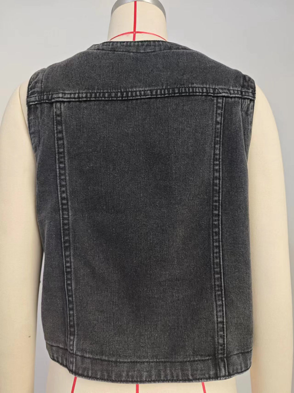 Women’s New Spring Style Collarless Washed Slim-Fit Denim Short Vest Cardigan Top