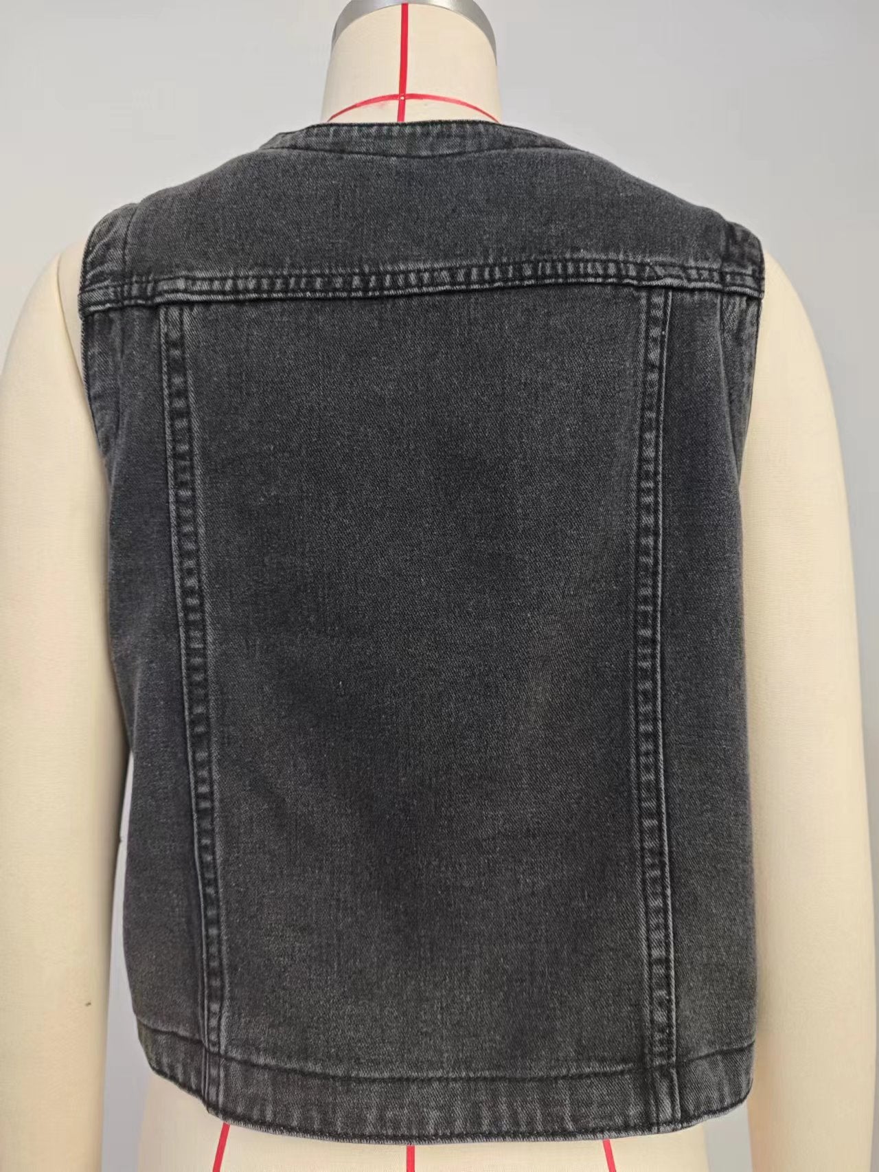 Women’s New Spring Style Collarless Washed Slim-Fit Denim Short Vest Cardigan Top