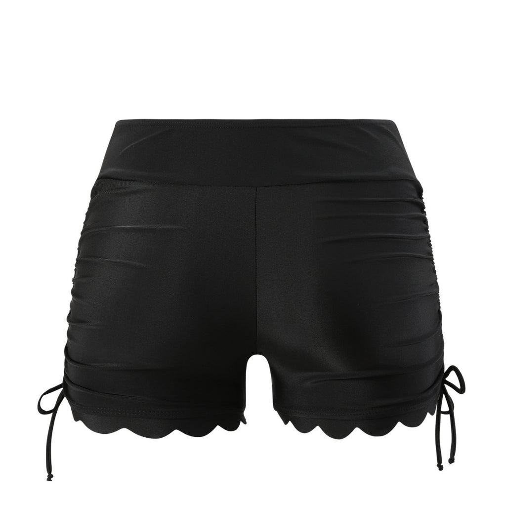 Women's Solid Color High Waist Lace Drawstring Bikini Surfing Beach Swimming Trunks