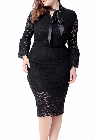 Flattering Plus Size Midi Flare Sleeves Dress
