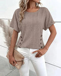 Women's Spring & Summer Round Neck Short Sleeve Solid Color Pullover Top – Comfortable Everyday Casual Shirt