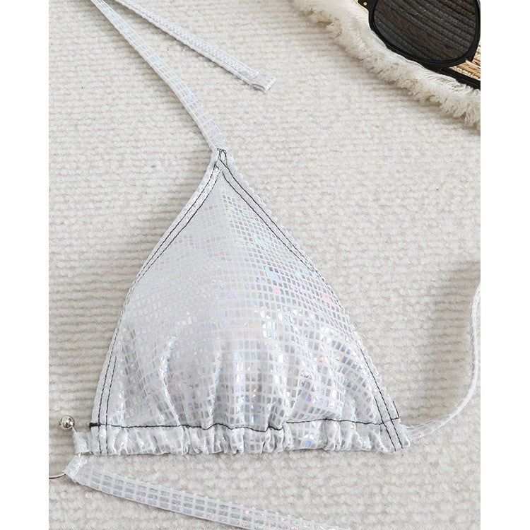 New Drawstring Lace-up Triangle Bikini Top with High-Cut Bottoms for Women