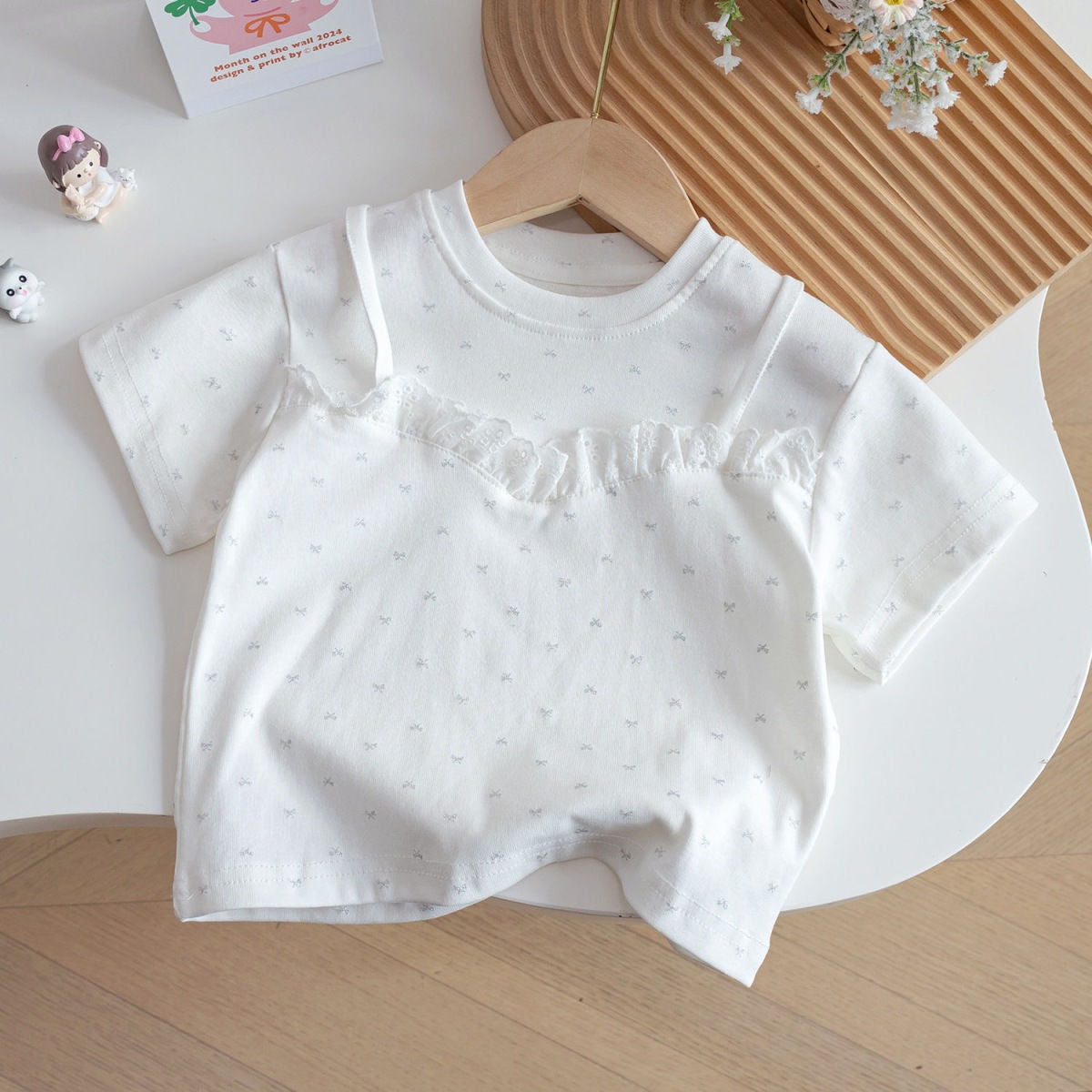 Girls Summer Short-Sleeved T-Shirt – Sweet Lace Fake Two-Piece Bow Top for Babies & Toddlers - RAC26JP5479BATT