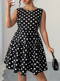 Women's Plus Size Polka Dot Midi Dress - Summer Retro Style, Waist-Defining, Short Sleeve, Comfortable Casual Dress