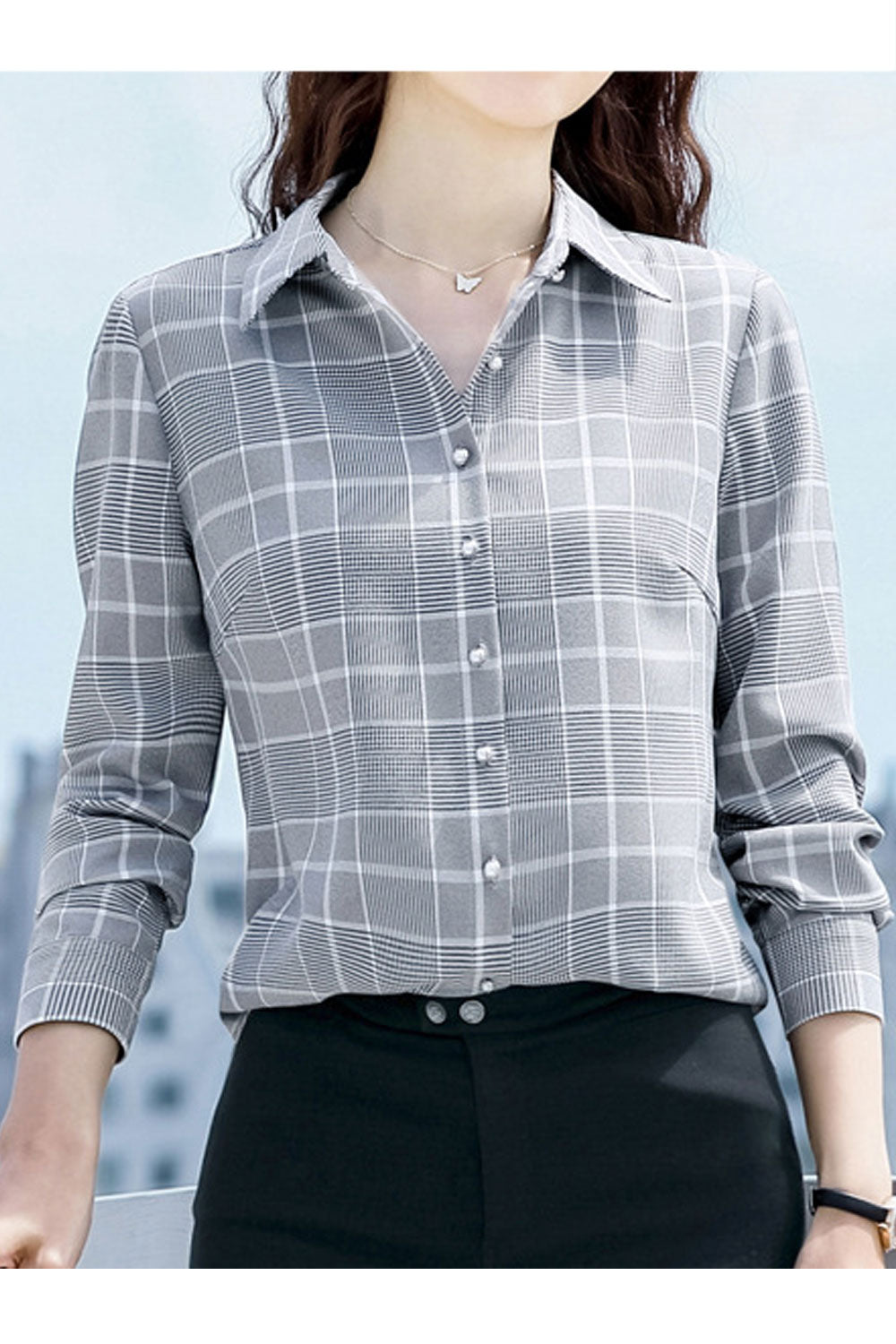 Women Summer Plaid Pattern Loose Fit Casual Shirt