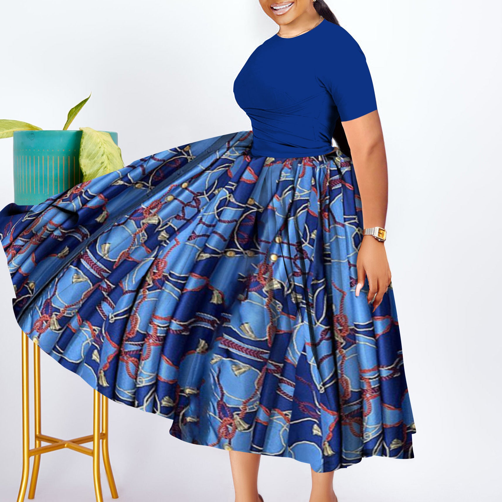 Plus Size Women's Elegant Pleated Black Swing Dress – Flowy A-Line Midi Dress with Sleeves – Classic Temperament Style for Casua