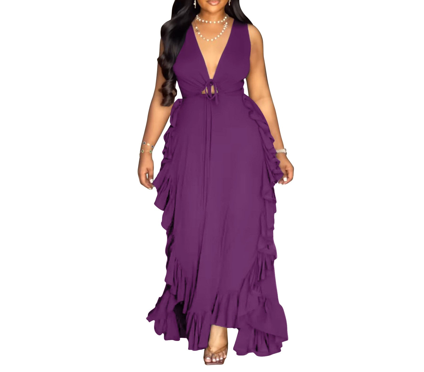Plus Size Off-the-Shoulder Ruffled High Waist Navel-Baring Suspender Dress – European Chic