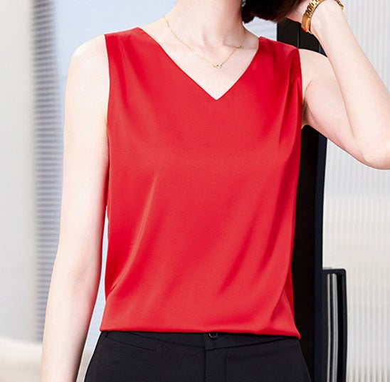 Women's Elegant V-Neck Sleeveless Vest Top - Lightweight Spring & Summer Layering Blouse