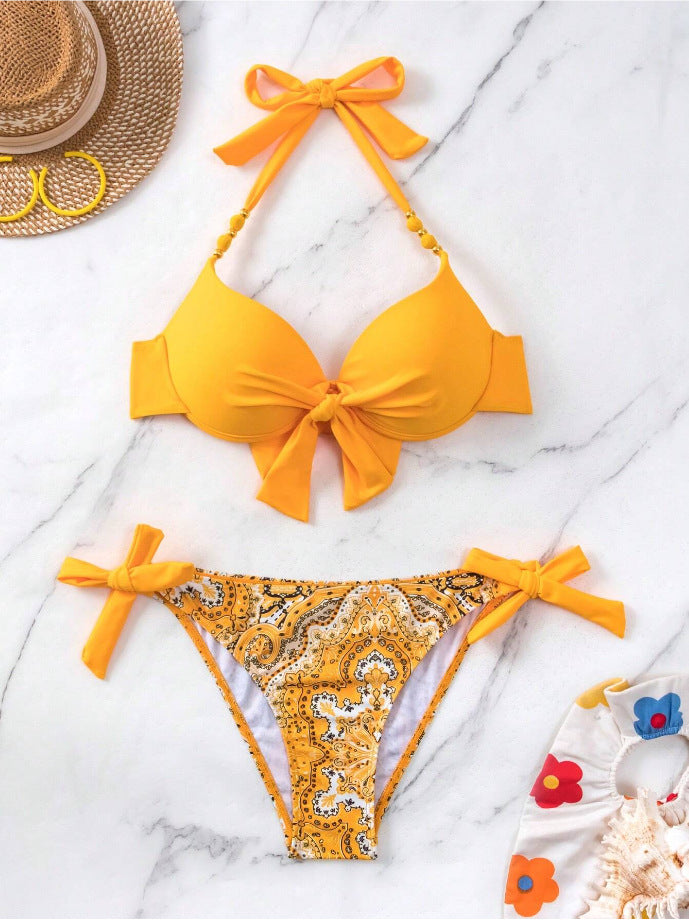 New Style Push-Up Big Bust Tie-Up Bikini - Ethnic Retro Two-Piece Swimsuit