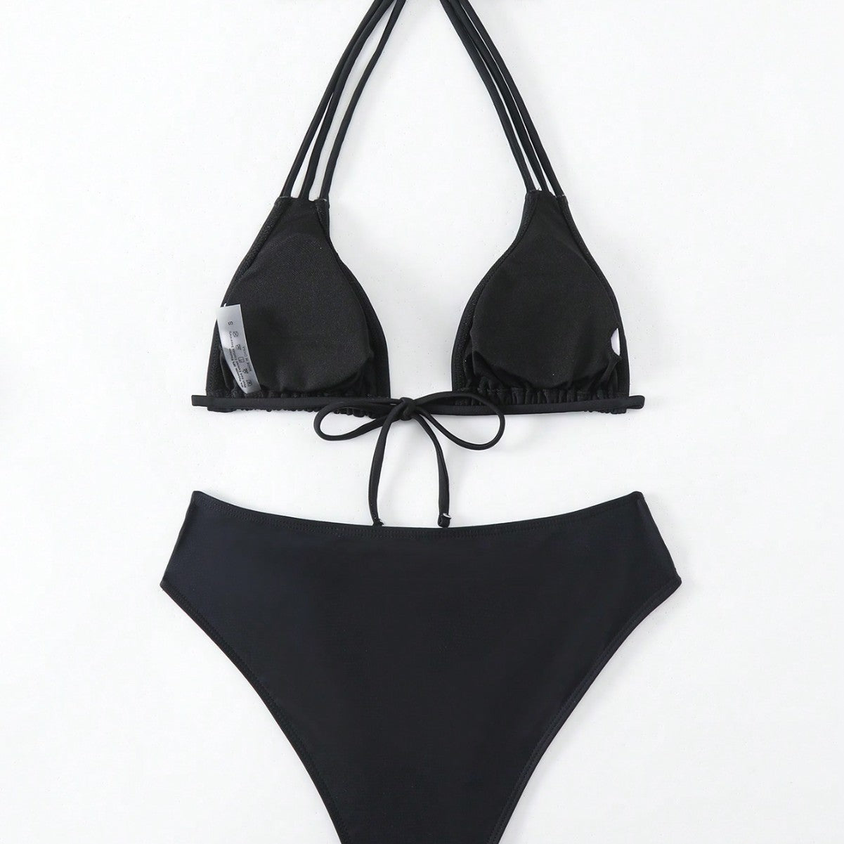 New Solid Color Hanging Neck Lace-Up Bikini with Hollow Detail and High-Waist Split Design