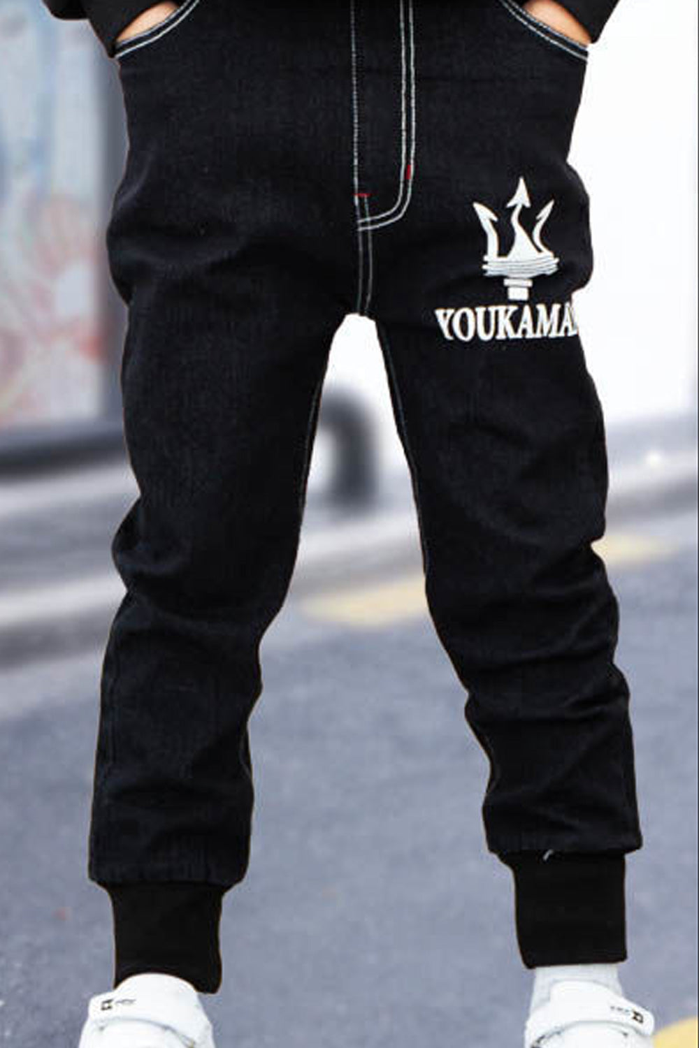 Kids Boys New Fashion Full Length High Waist Elastic Belt Solid Color VS Letters Pattern Sports,Trendy Thicken Outerwear Casual