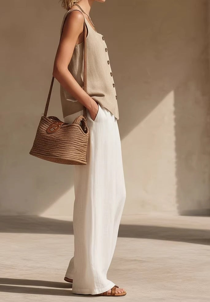 Women's Spring & Summer Front-Button Cardigan Top and Pants Two-Piece Outfit Set