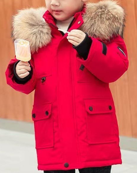 Winter New Boys’ Thick Down Cotton Parka – Warm Fur Collar Hooded Coat for Large Children - RAC25JP3243BOW