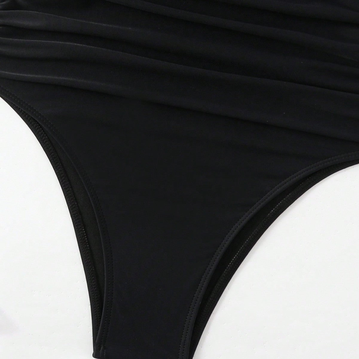 Solid Color Chest Gathered Ring One-Piece Bikini Swimsuit