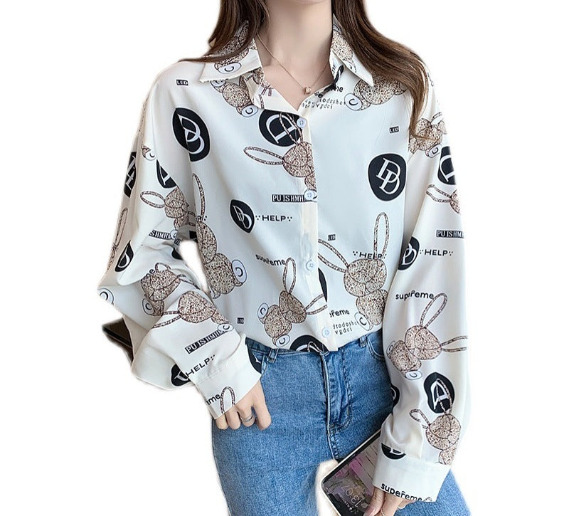 Women's Relaxed-Fit Printed Shirt - Real Shot Casual Long-Sleeve Top
