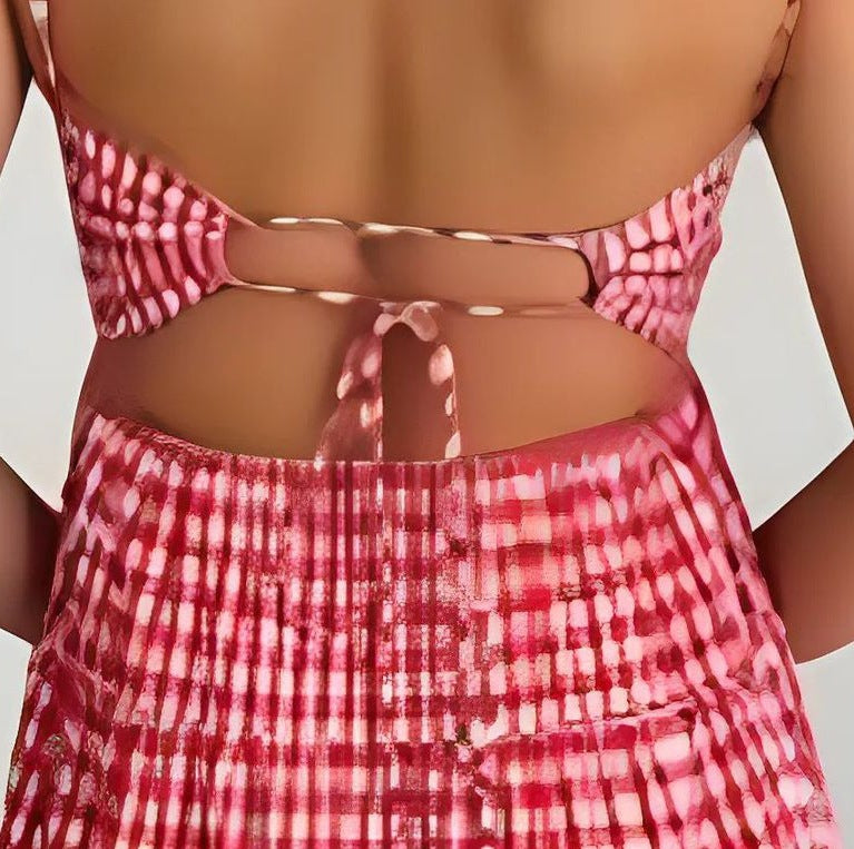 Women's Plaid Print Sleeveless Lace-Up Back Detail Suspender Dress