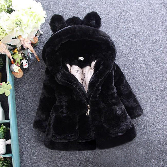 Girls’ Autumn & Winter Wool Coat | Thickened Quilted Jacket with Faux Fur Ears - RAC25JP3262GOW