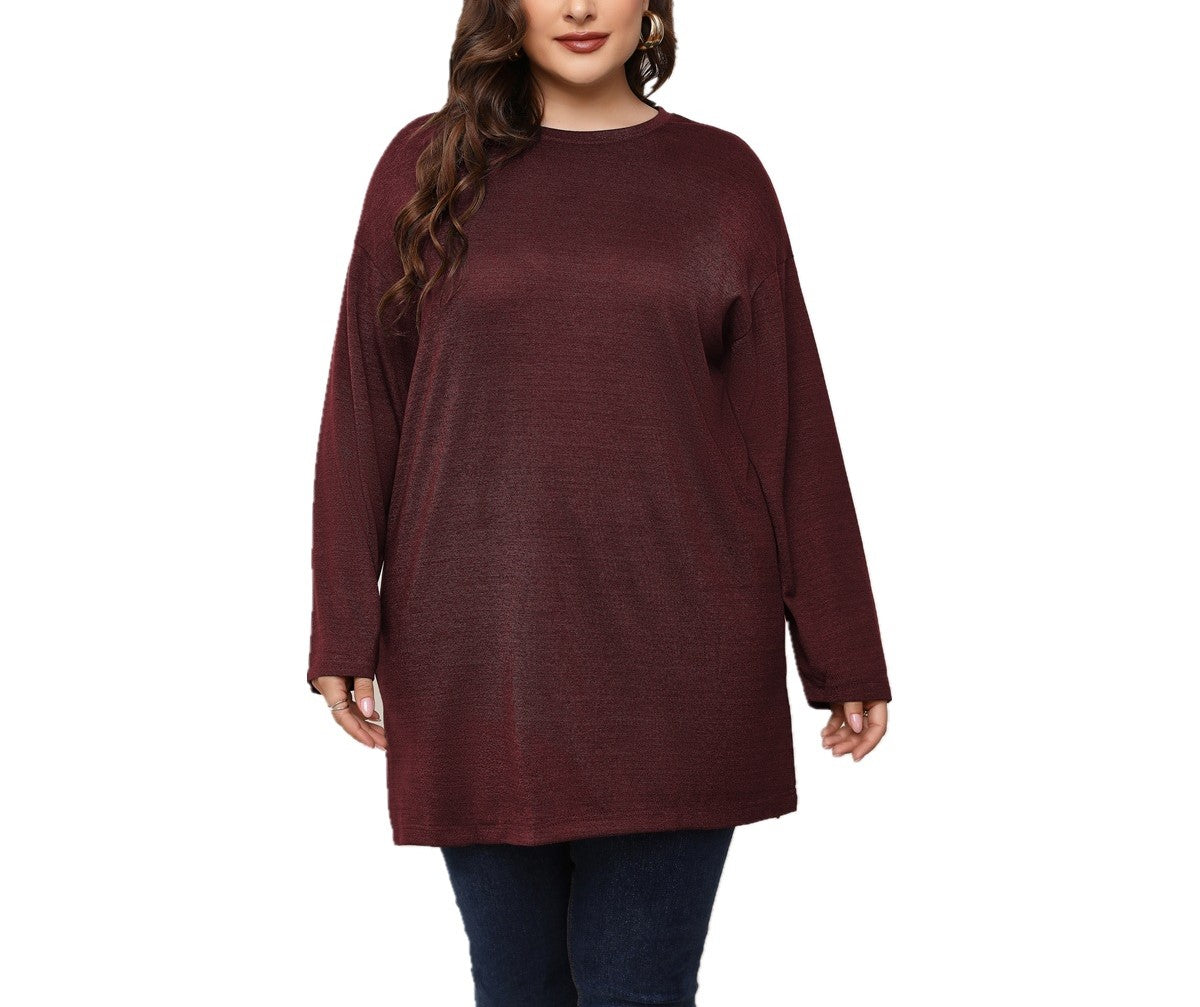 Plus Size Women’s Long-Sleeved Round Neck Tunic Top – Spring & Autumn Casual Long Blouse for Curvy and Chubby Girls