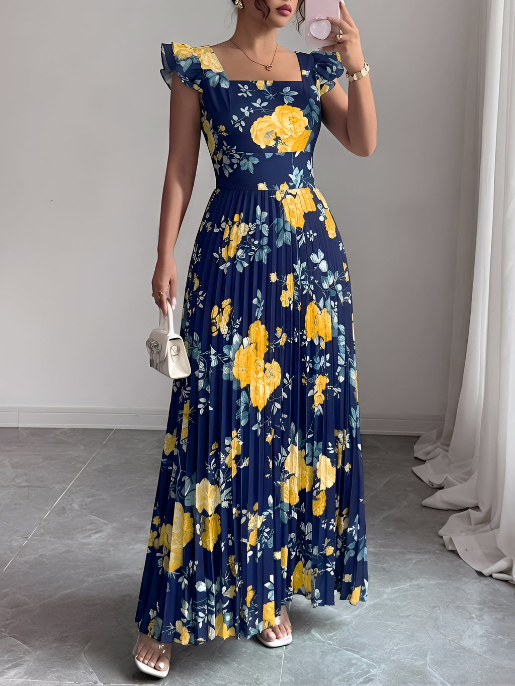 Women's Summer New Arrivals Square Neck Printed Dress – Casual A-Line Midi Dress for Everyday, Vacation & Weekend Wear