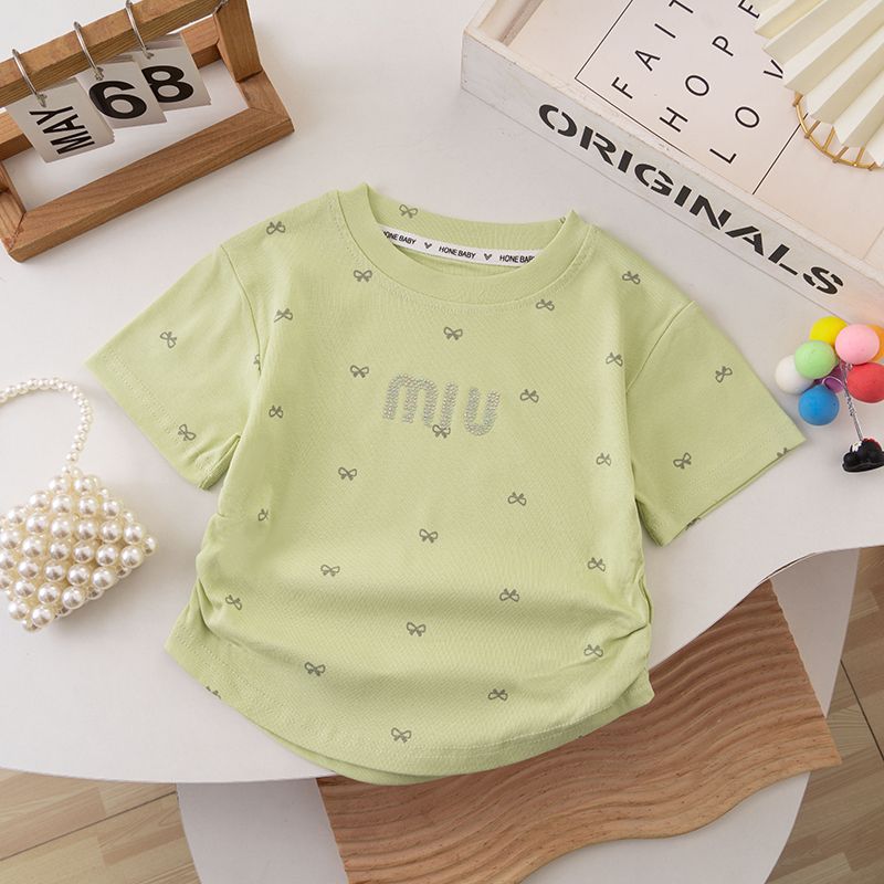 Girls Summer Short-Sleeved T-Shirt – Baby Bow Ice Silk Soft Lightweight Top - RAC26JP5466BATT