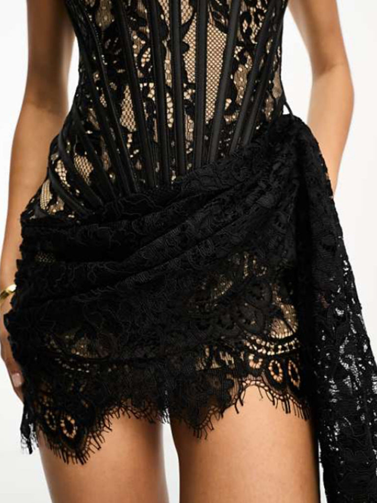 Women's Solid Color Strapless Lace Bodycon Dress