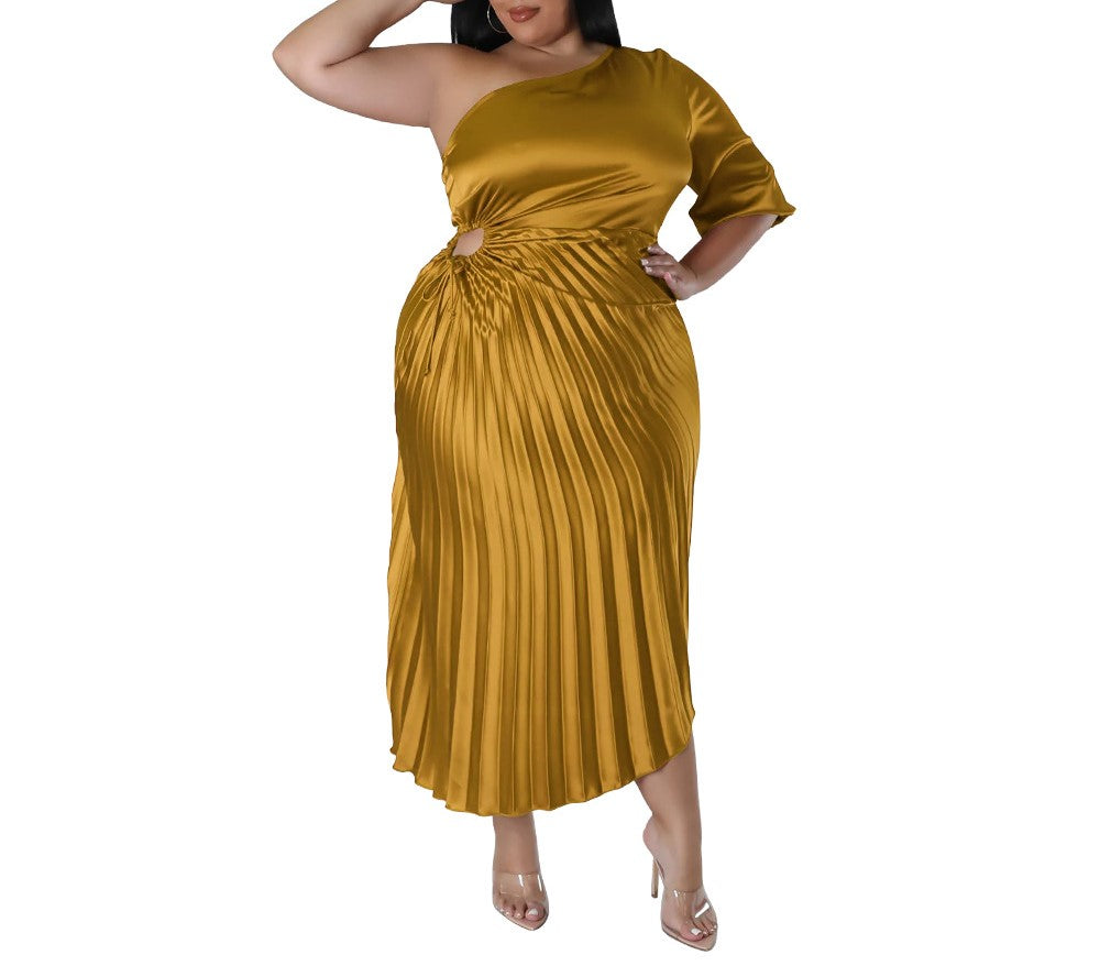Spring New Off-Shoulder Drawstring Pleated Dress – Elegant Women's Fashion for Casual & Party Wear