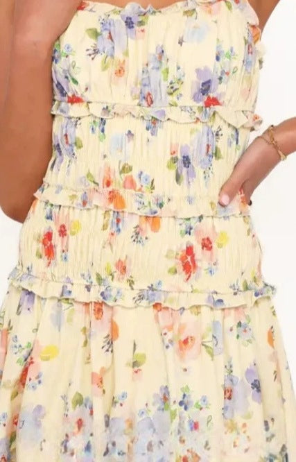Spring and Summer Sleeveless Floral High-Waisted Casual Dress for Women