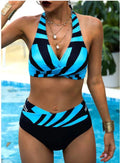 New Color-Matching Lace-Up Neck Bikini with Cross-Front Top & High-Waist Bottom