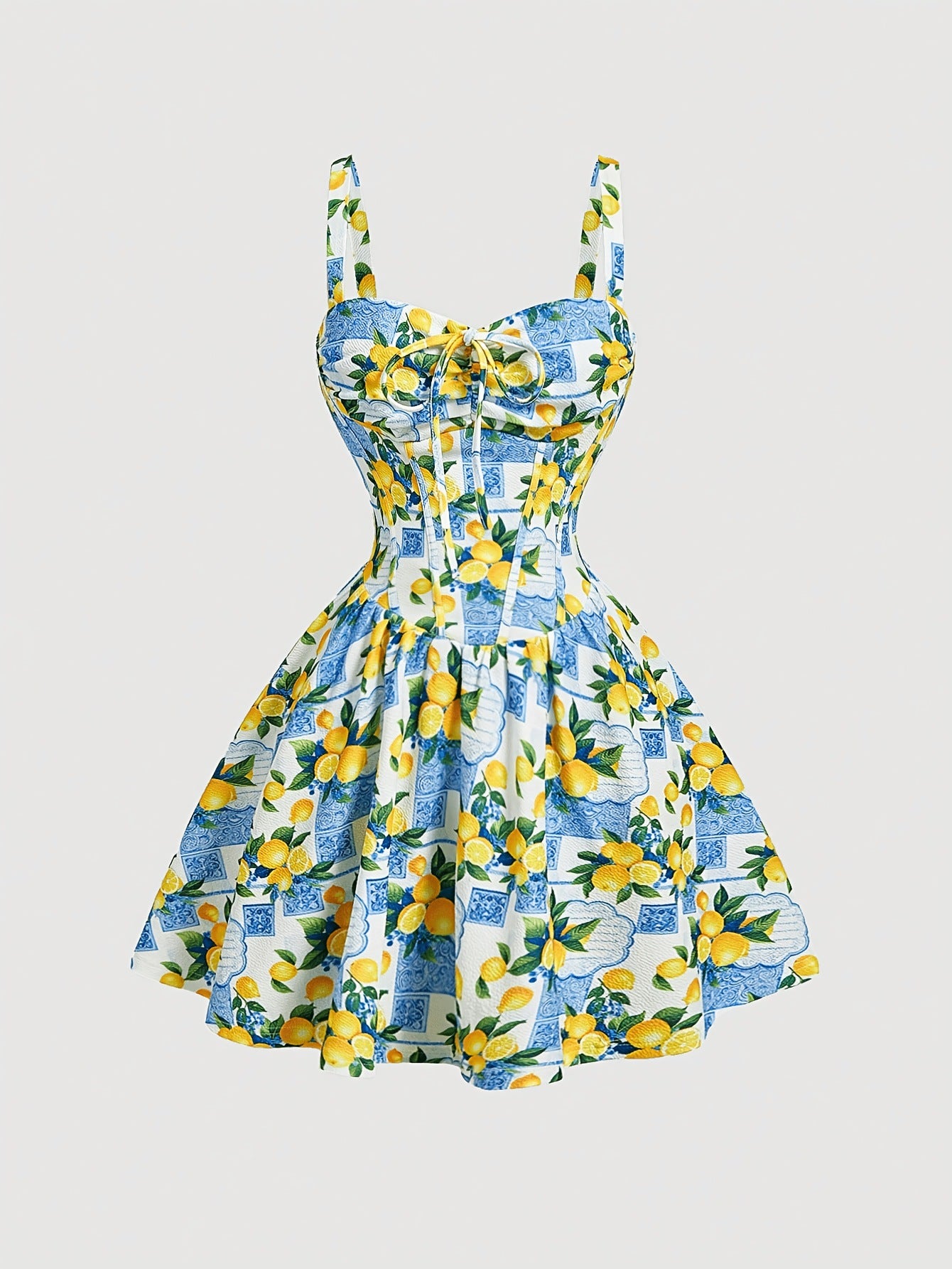 Women's Floral Print Spaghetti Strap Tie-Waist A-Line Midi Dress – Lightweight Summer Casual Dress