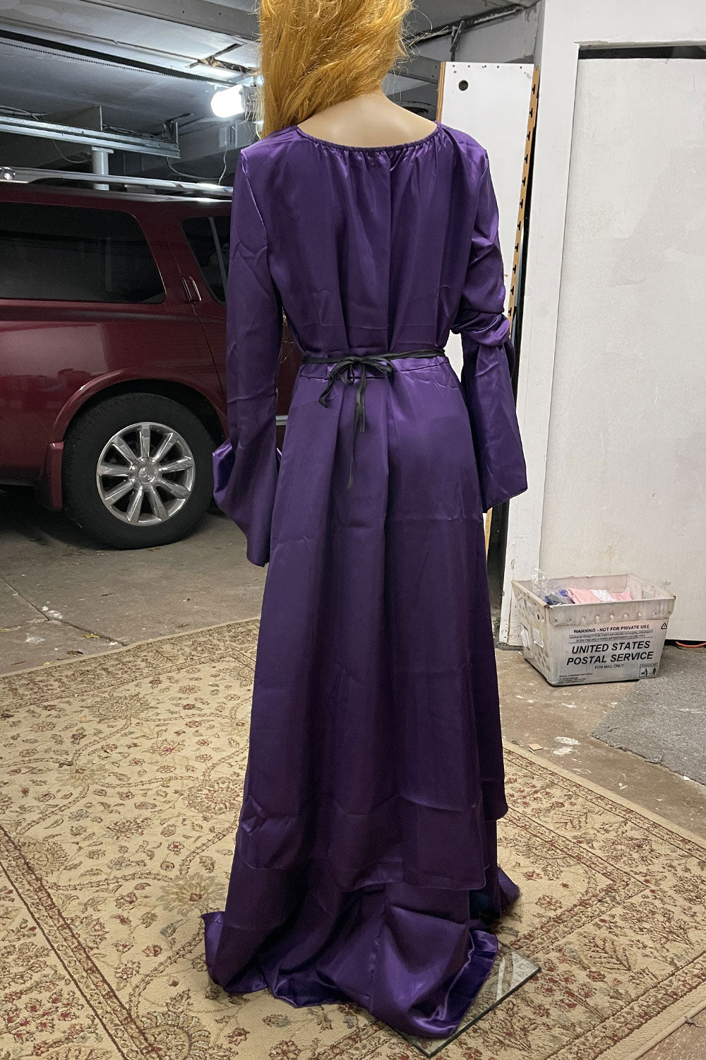 Women Attractive Shiny Colored Kimono Style Sleeve Round Neck Drawstring Waist Slim Fit Evening Maxi Dress