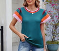 Women's Summer Knit Pullover - Short-Sleeved Round Neck Lightweight Sweater Top