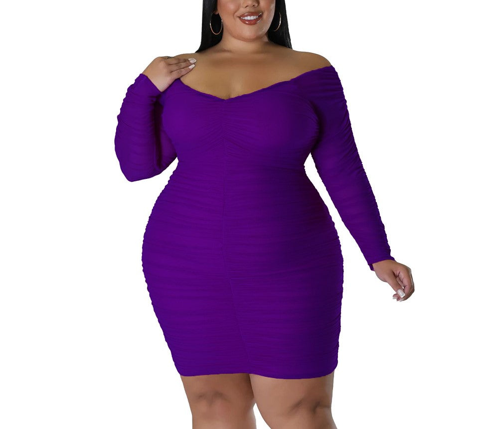Autumn Plus Size Women's Bodycon Dress with Sheer Mesh Blouse Sleeves – Elegant Nightclub & Party Style