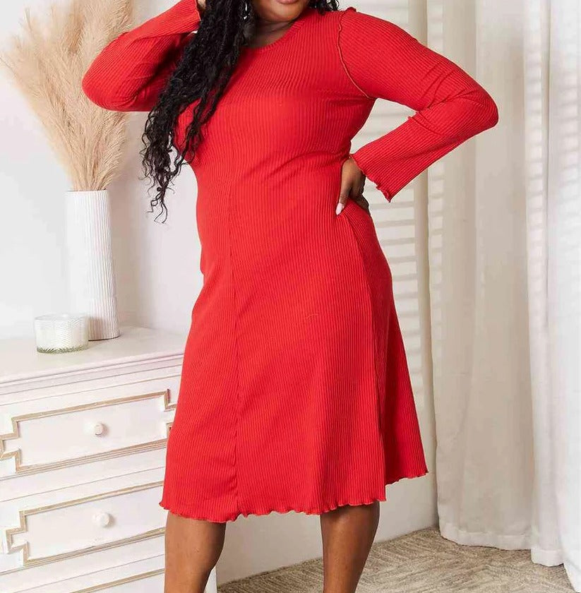 Women's Culture Code Full Size Round Neck Long Sleeve Dress