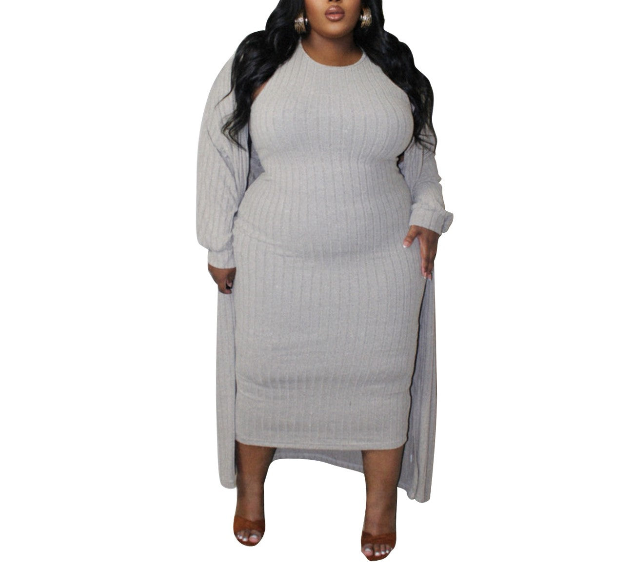 Plus-Size Women’s Autumn Casual Two-Piece Set — Long Sleeve Jacket & Matching Pants / Skirt