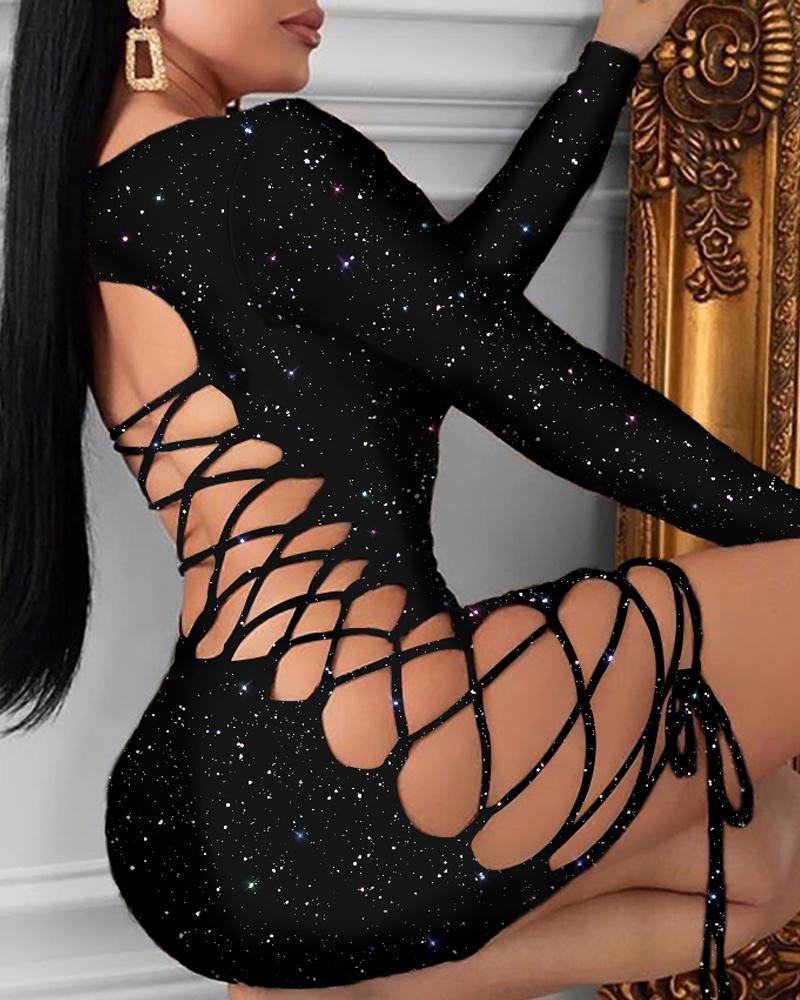 Leopard Print Backless Lace-Up Hip-Hugging Mini Dress