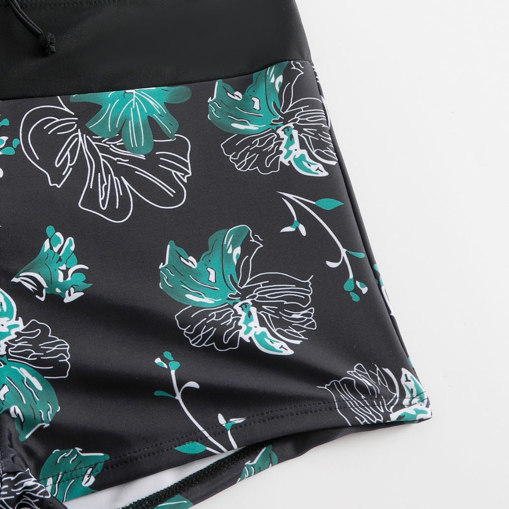 New Women's Split High Waist Printed Bikini Boxer Swimwear Set