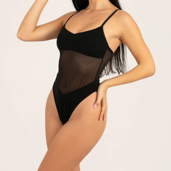 Women's One-Piece Swimsuit - See-Through Mesh Panel Design with Sun-Resistant Fabric