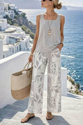 Women's Summer Slim-Fit Short Sleeve Top & High-Waisted Wide-Leg Pants Two-Piece Set