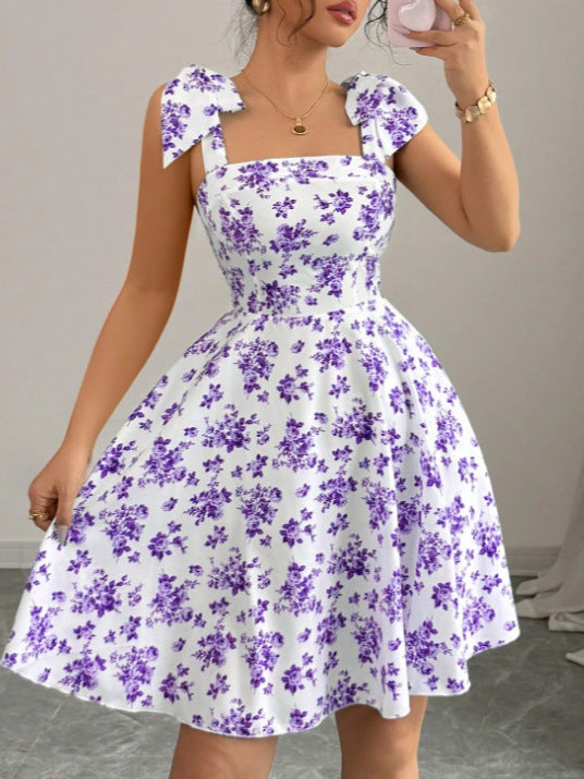 Women's Floral Print Suspender Mini Dress Casual Sleeveless A-Line Summer Short Dress